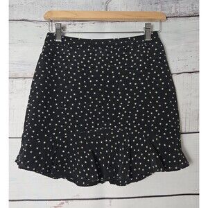 Madewell Womens Skirt Size 00 Black White Star Print Ruffle Hem Mini Side Zip